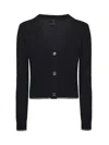 Pinko Cropped Button-down Sweater With Deep V-neckline In Black