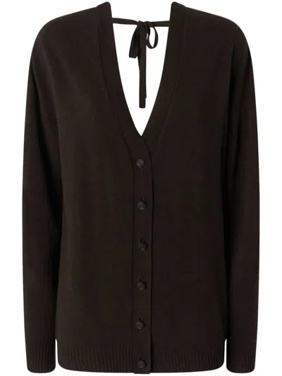 Pinko V-neck Cardigan In Very Dark Brown