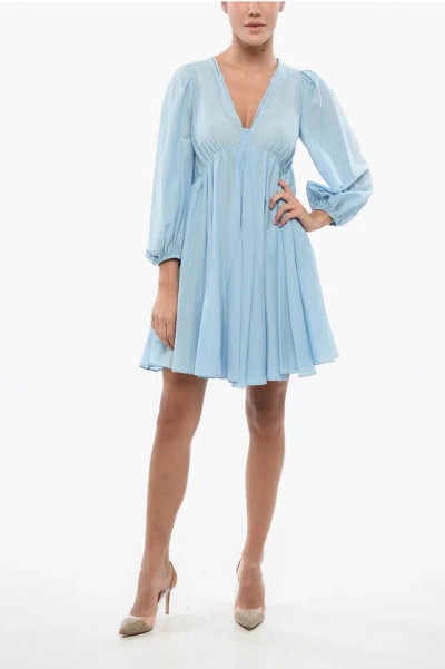 Pinko V-neck Cotton And Silk Beowulf Dress With 2 Pockets In Blue