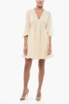 Pinko V-neck Cotton And Silk Beowulf Dress With 2 Pockets