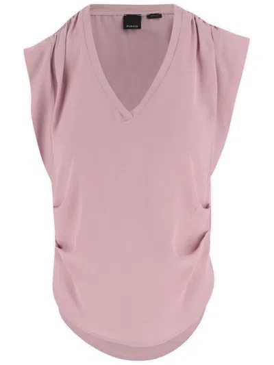 Pinko V-neck Curved Hem T-shirt In Pink