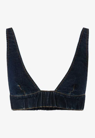 PINKO V-NECK DENIM CROPPED TOP