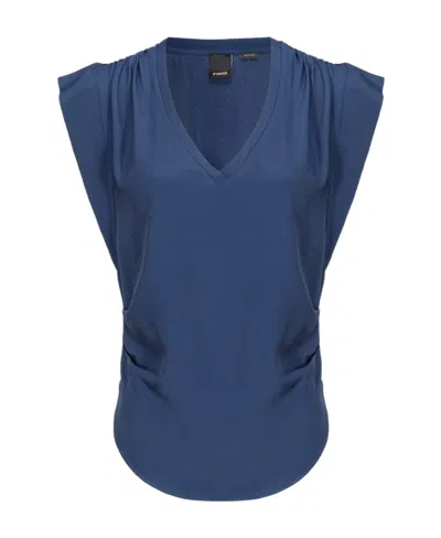 Pinko V-neck Draped Blouse In Blue