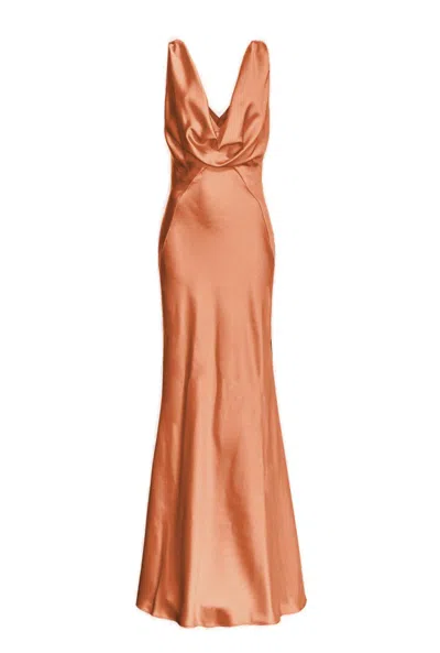 Pinko Long Hammered Satin Dress In Brown | ModeSens