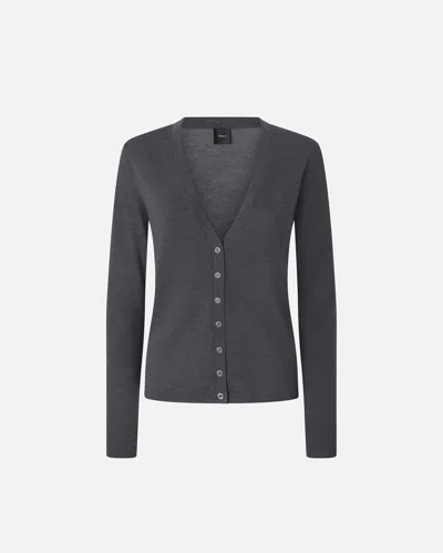 Pinko V-neck Extra-fine Wool Cardigan In Gris Pluie Fine