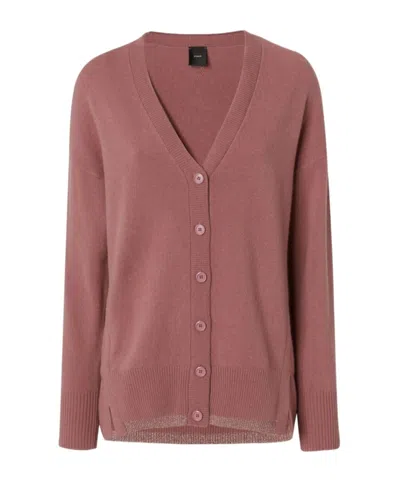 Pinko V-neck Fine-knit Cardigan In Pink