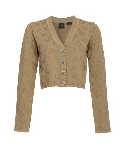 Pinko V-neck Knitted Cardigan In Brown