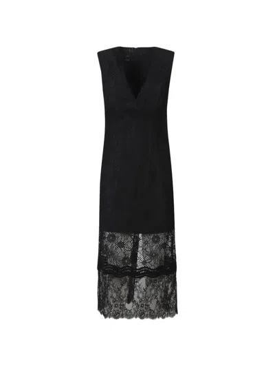 Pinko V-neck Lace Midi Dress In Black