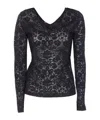 Pinko V-neck Long Sleeve Fitted Knitwear Top In Blue