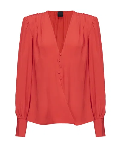 Pinko V-neck Long-sleeve Blouse In Red