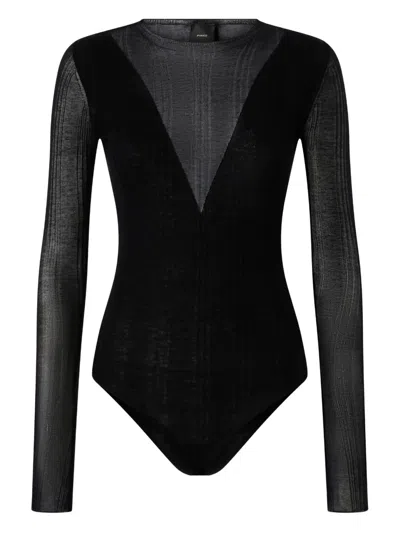 Pinko V-neck Long-sleeve Bodysuit In Black