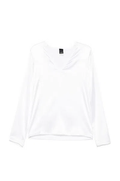 Pinko V-neck Long Sleeve Silk-elastan Blend Shirt In White