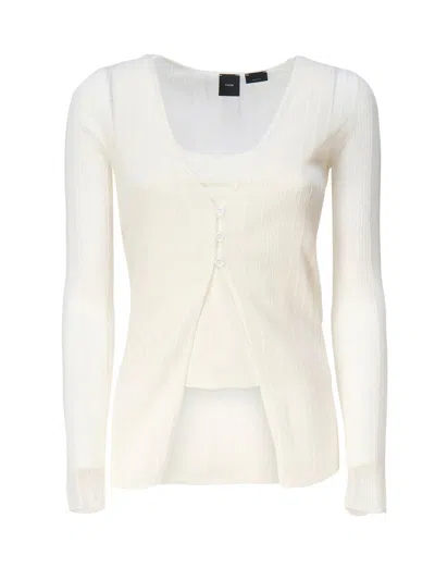 Pinko V-neck Long-sleeved Cardigan In Bianco-biancaneve