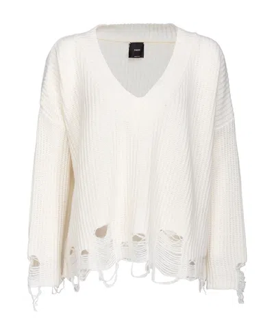 Pinko V-neck Long-sleeved Sweater In Green