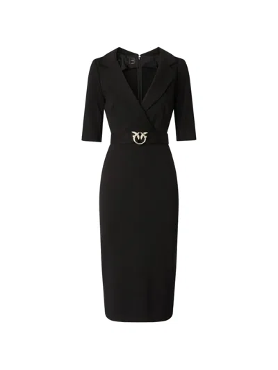 Pinko Fitted Midi Dress With V-neckline And Logo Belt In Animal Print