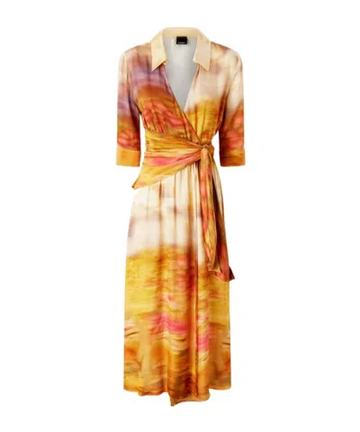 PINKO PINKO V-NECK PRINTED SATIN DRESS