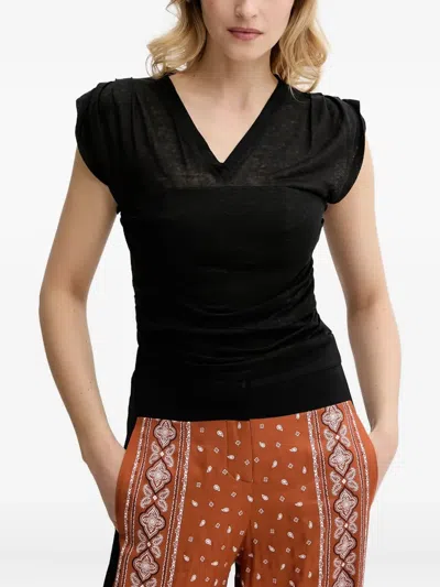 Pinko V-neck Puff-sleeve Top In Black