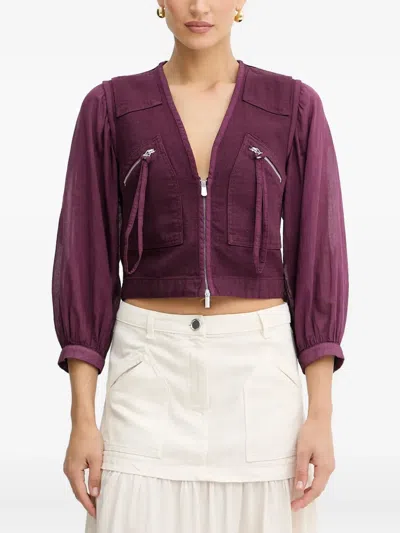 Pinko V-neck Puff-sleeve Top In Purple