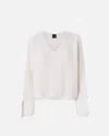 Pinko Pull Col V En Côtes Anglaises In Blanc Meringue