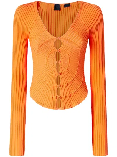 Pinko Gerippter Cardigan Mit V-ausschnitt In Orange