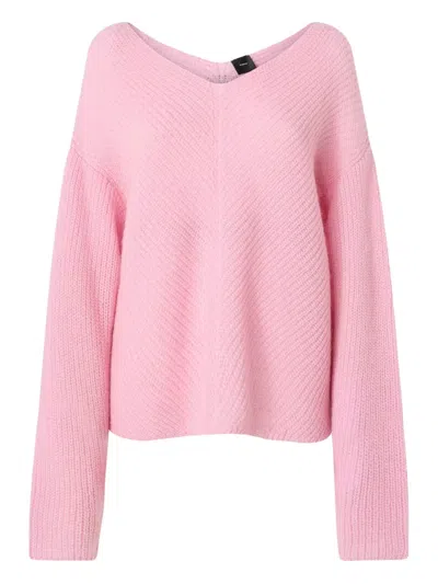 Pinko V-neck Ribbed Knit Sweater In Pink