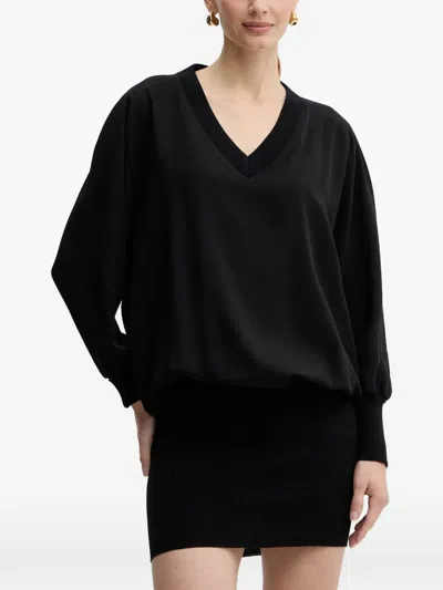 Pinko V-neck Ribbed Mini Dress In Black