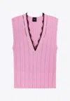 Pinko Sleeveless Ribbed Viscose Blend Sweater With Lace Trim