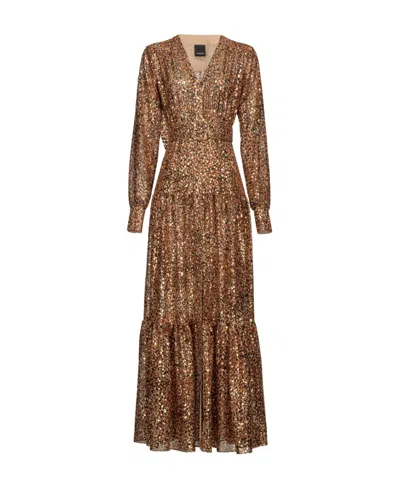 Pinko V-neck Sequined Dress In Brown