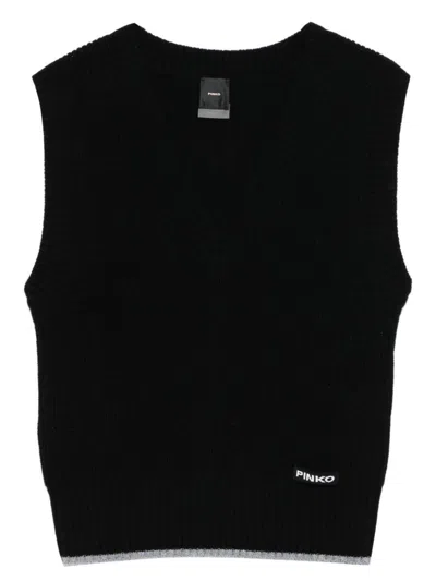 Pinko V-neck 'stagnone' Knitted Vest In Black Wool