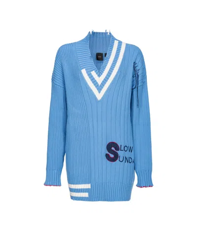 Pinko V-neck Sweater In Blue