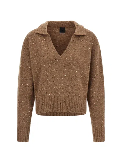 Pinko V-neck Sweater In Brown