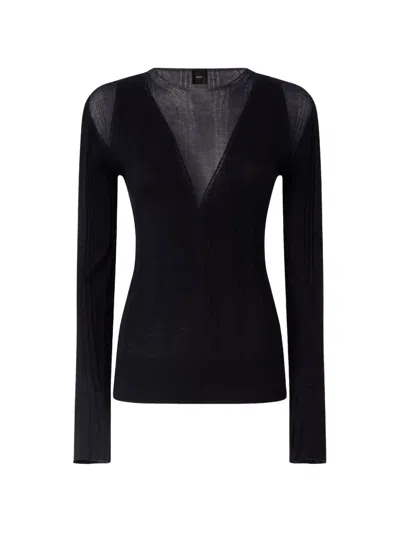 Pinko V-neck Textured Top In Black