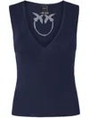 Pinko Sleeveless Ribbed Silk-blend Top In 蓝色