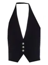 Pinko Crop V-neck Halterneck Sleeveless Tailored Vest In Black