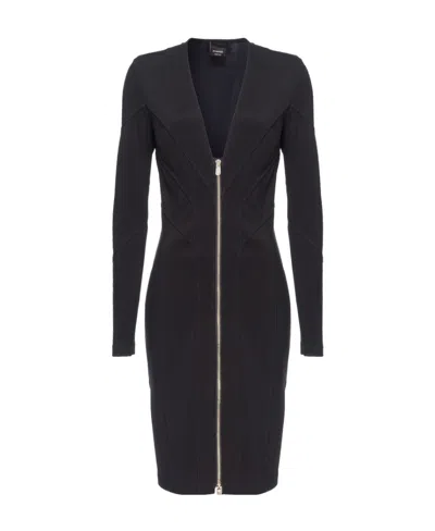 Pinko V-neck Zip-up Dress In Black
