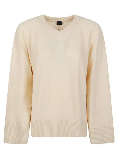 Pinko Valencia Light Beige Central Seam V-neck Sweater In Neutral