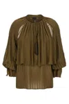 Pinko Sheer Layered Tassel Sleeve Blouse In Green