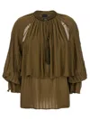 Pinko Sheer Layered Tassel Sleeve Blouse In Green