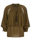 Pinko Sheer Layered Tassel Sleeve Blouse In Green