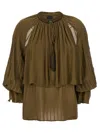 Pinko Sheer Layered Tassel Sleeve Blouse