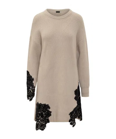 Pinko Valledaosta Lace Knit Mini Dress In Brown