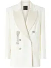 Pinko Tailored Double-breasted Blazer With Decorative Brooches In Weiss