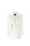 Pinko Tailored Double-breasted Blazer With Decorative Brooches In White
