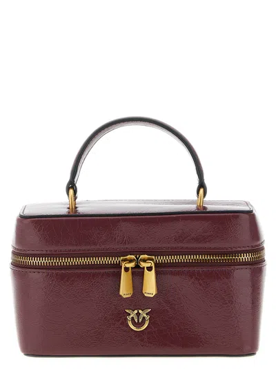 Pinko Small Crossbody Bag In Glossy Leather In Burgundy