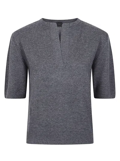 Pinko Varsavia Notch Detail Short-sleeve V-neck Sweater In Gray