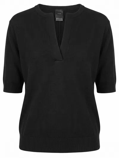 Pinko Short-sleeve Wool Sweater In Black