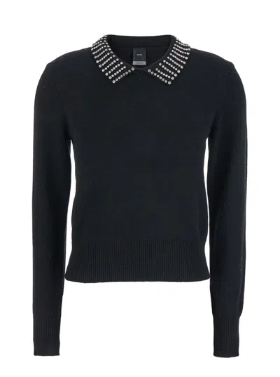 Pinko Embellished-collar Sweater In Black