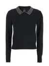 Pinko Classic Black Sweater With Embellished Collar And Ribbed Hem In Black