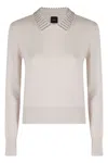Pinko Rhinestone-decorated Collar Sweater In Neutral