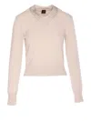 Pinko Fitted Sweater With Embellished Collar And Ribbed Details In Neutral